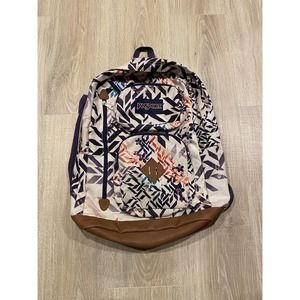 Vintage Jansport Brown Bottom Backpack Geo Superbreak White Pink Purple Leather